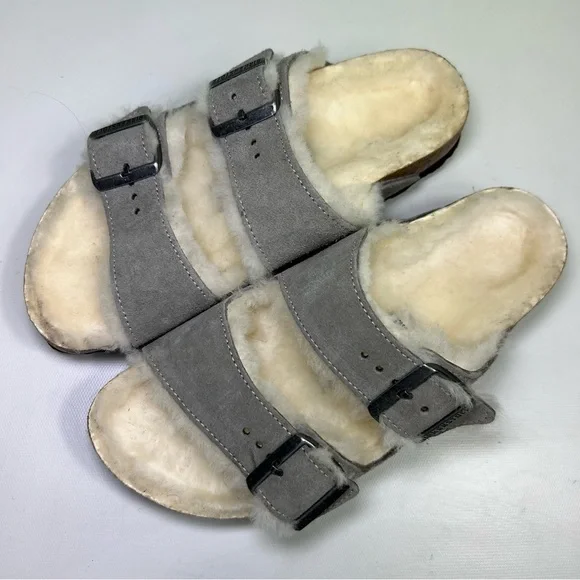 Birkenstock Arizona Shearling Stone Coin Fur Lined Slide Sandals size 38 (7-7.5) - Picture 3 of 10